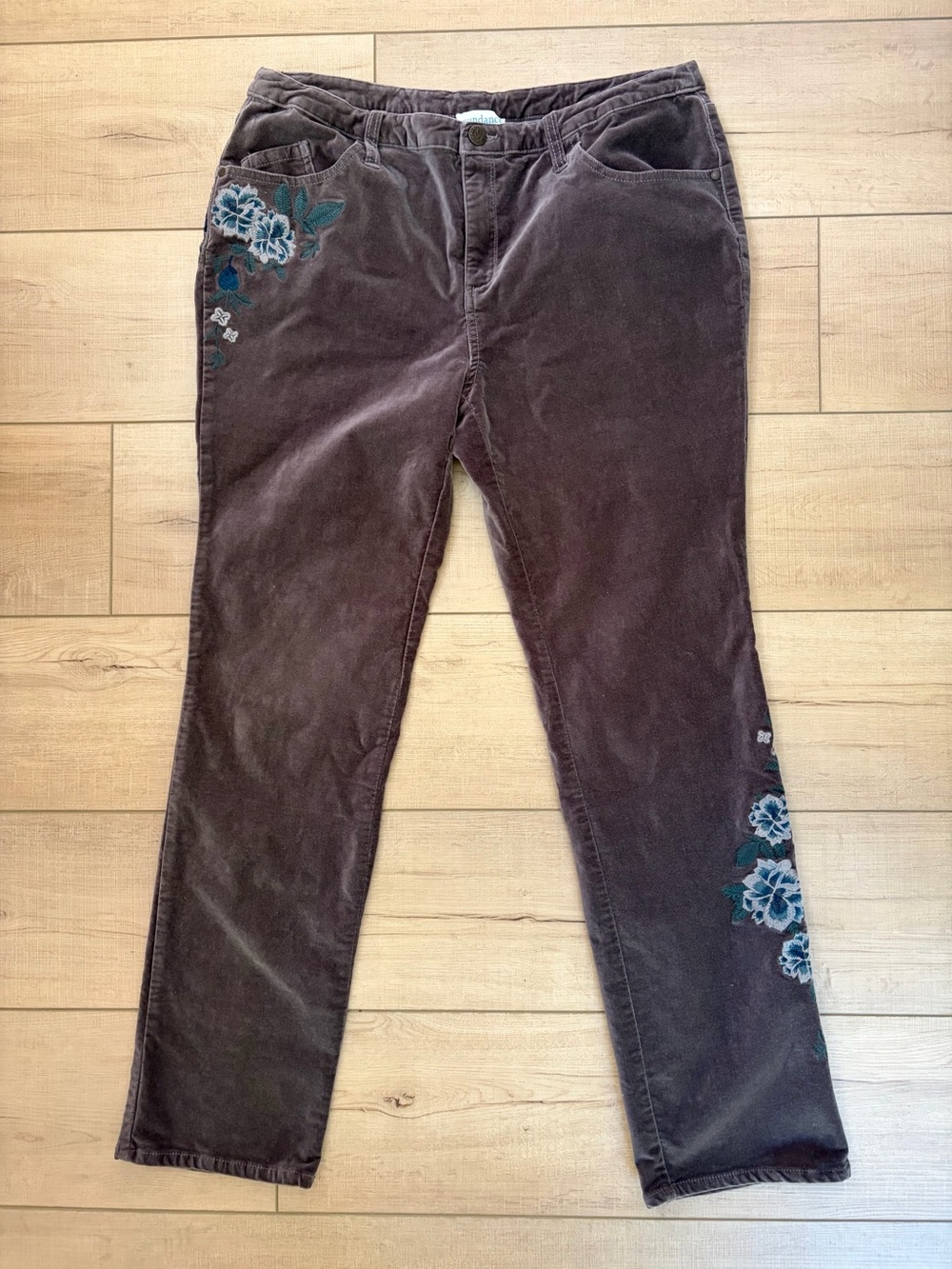 Sundance Embroidered Velvet Velveteen Straight Leg Jeans Pants Boho Size 32